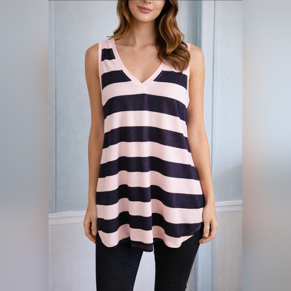 Striped V-Neck Sleeveless Top